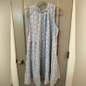 Loft Sleeveless Blue and White Swing Dress